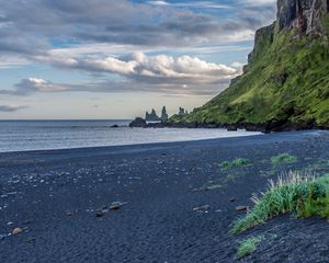 Превью обои пляж, море, скалы, пейзаж, исландия