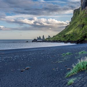 Превью обои пляж, море, скалы, пейзаж, исландия