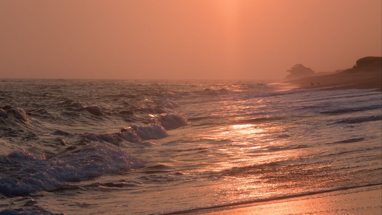 Обои пляж, море, солнце, закат