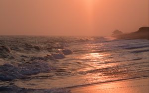 Превью обои пляж, море, солнце, закат