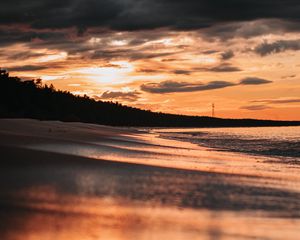 Превью обои пляж, море, тучи, закат