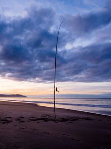 Превью обои пляж, море, удочка, рыбалка, сумерки