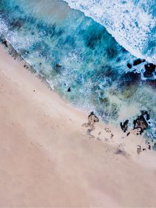 Превью обои пляж, море, вид сверху, волны, берег
