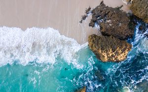 Превью обои пляж, море, вид сверху, песок