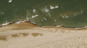 Превью обои пляж, море, вид сверху, волны, песок