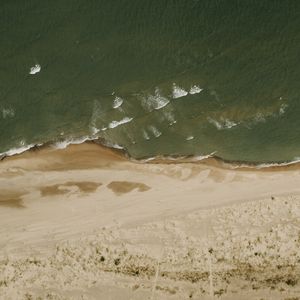Превью обои пляж, море, вид сверху, волны, песок