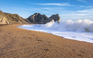 Превью обои пляж, море, волны, скала, пейзаж