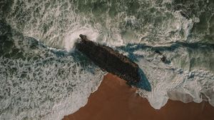 Превью обои пляж, море, волны, вода, вид сверху