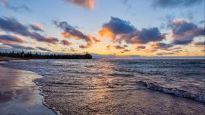 Превью обои пляж, море, волны, облака, закат