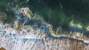 Превью обои пляж, море, волны, лето, вид сверху