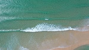 Превью обои пляж, море, волны, вода, вид сверху, синий