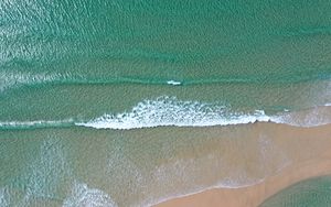 Превью обои пляж, море, волны, вода, вид сверху, синий