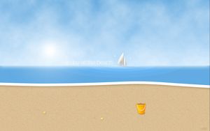 Превью обои пляж, один день на пляже, парусник, волны, песок, солнце