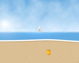 Превью обои пляж, один день на пляже, парусник, волны, песок, солнце