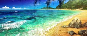 Превью обои пляж, пальма, океан, арт, прибой