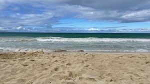 Превью обои пляж, песок, море, волны, вода, пейзаж