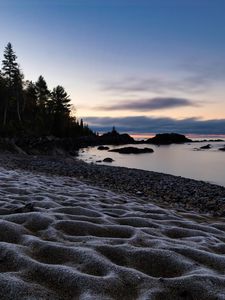 Превью обои пляж, песок, море, сумерки, пейзаж