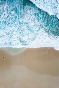 Превью обои пляж, песок, вид сверху, вода, пена