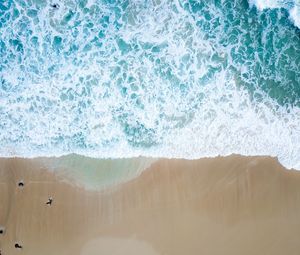 Превью обои пляж, песок, вид сверху, вода, пена