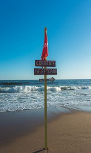 Превью обои пляж, указатель, табличка, флаг