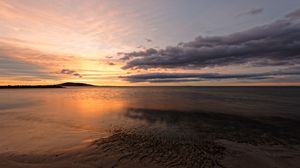 Превью обои пляж, вода, горизонт, закат, пейзаж