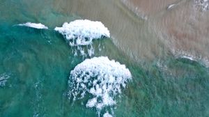 Превью обои пляж, вода, море, волны, вид сверху