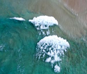 Превью обои пляж, вода, море, волны, вид сверху