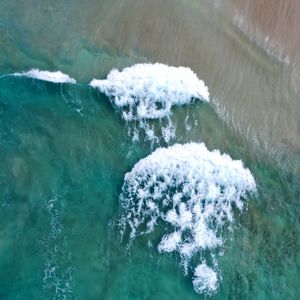 Превью обои пляж, вода, море, волны, вид сверху