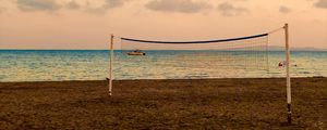 Превью обои пляж, волейбол, волейбольная сетка, море, горизонт