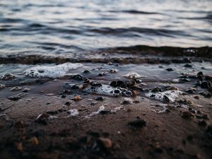 Превью обои пляж, волны, вода, песок, галька