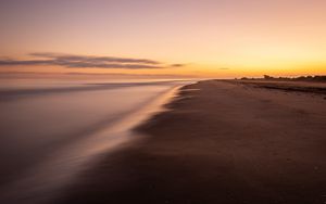 Превью обои пляж, закат, море, сумерки, длинная выдержка