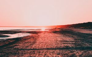 Превью обои пляж, закат, сумерки, побережье, море