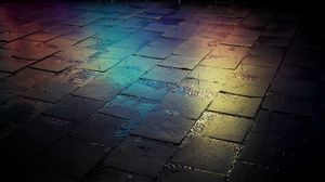 Превью обои плитка, улица, мокрый, градиент, разноцветный