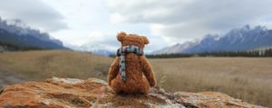 Превью обои плюшевый мишка, одиночество, игрушка, камень