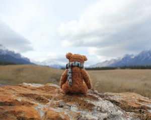 Превью обои плюшевый мишка, одиночество, игрушка, камень