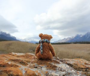 Превью обои плюшевый мишка, одиночество, игрушка, камень