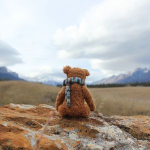 Превью обои плюшевый мишка, одиночество, игрушка, камень