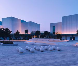 Превью обои площадь, здания, подсветка, сумерки