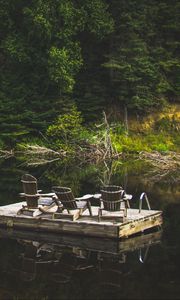 Превью обои плот, река, отдых, природа, деревья