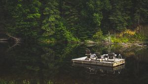 Превью обои плот, река, отдых, природа, деревья