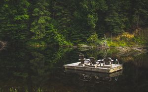 Превью обои плот, река, отдых, природа, деревья