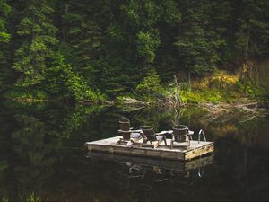 Превью обои плот, река, отдых, природа, деревья