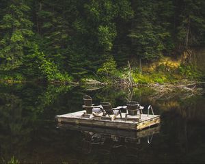 Превью обои плот, река, отдых, природа, деревья
