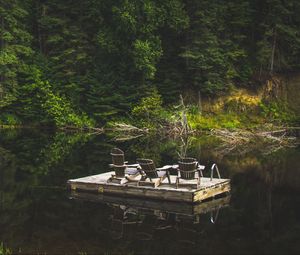 Превью обои плот, река, отдых, природа, деревья