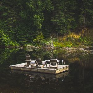 Превью обои плот, река, отдых, природа, деревья