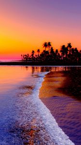 Превью обои пляж, тропики, море, песок, пальмы, закат