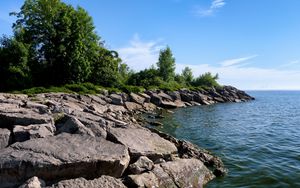 Превью обои побережье, камни, море, вода, пейзаж, природа