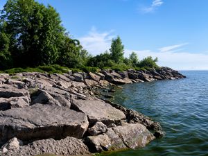 Превью обои побережье, камни, море, вода, пейзаж, природа