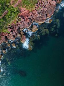 Превью обои побережье, камни, скалы, море, вид сверху