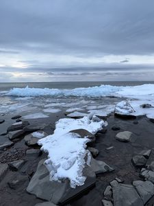 Превью обои побережье, камни, снег, лед, море, природа